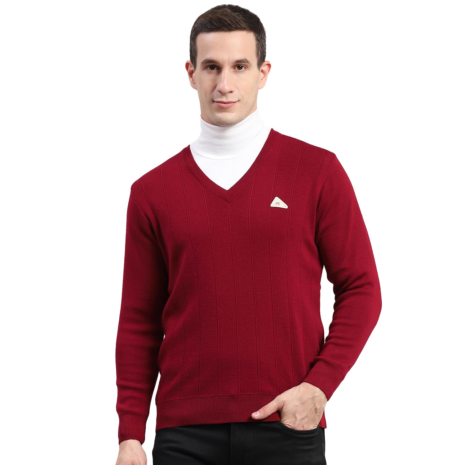 Monte Carlo Mens Solid V Neck Full Sleeve Wool Casual Sweater (1231214VN)