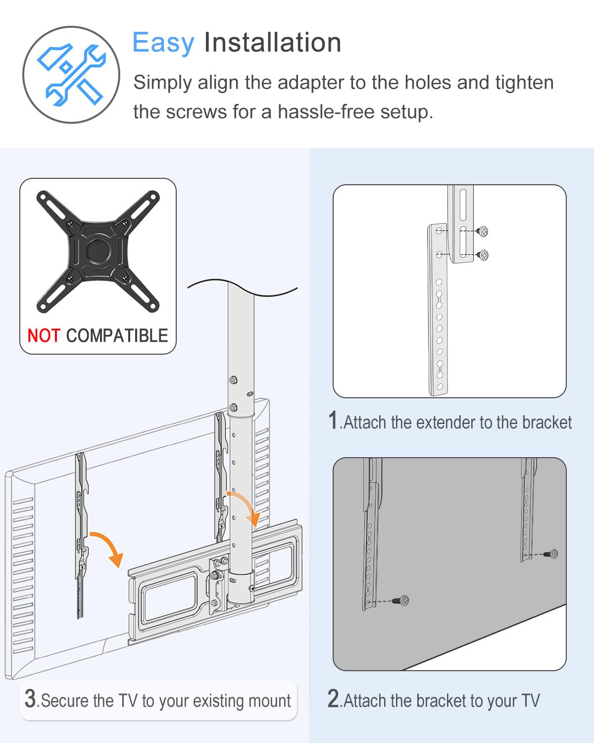 IFCASE VESA-Verlängerungshalterungen aus Stahl für TV-Decken-/Wandhalterungen, verstellbar, strapazierfähig, vertikal, VESA-Extender, Ersatzhalterung (schwarz)
