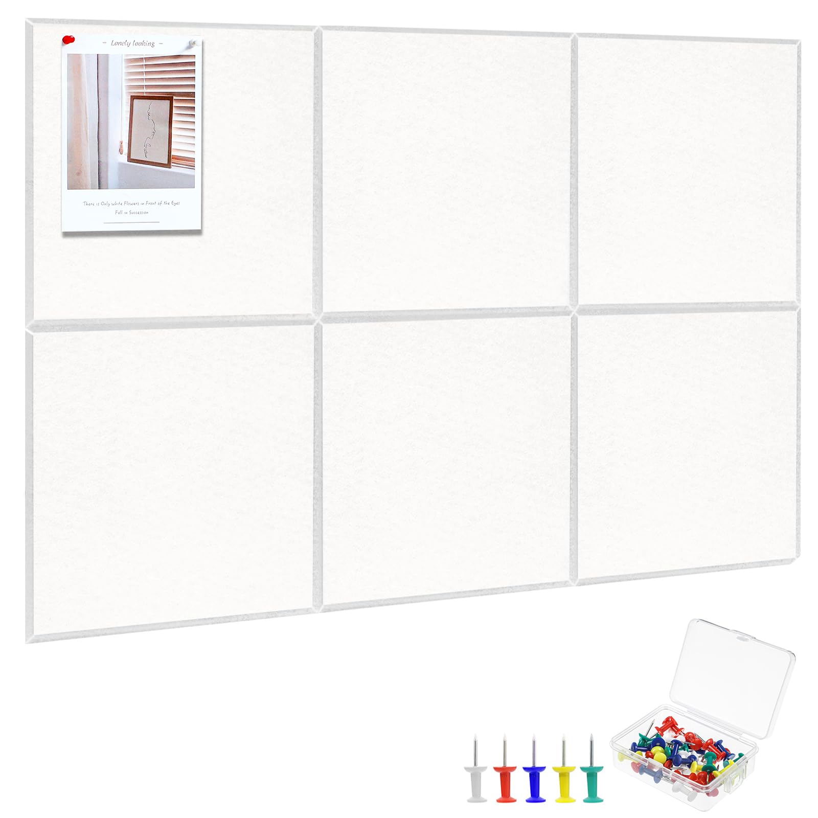 Thboxes Large Cork Board 36" x 24", 6 Pack Felt Bulletin Board with 30 Pushpins, Cork Boards Alternative with Self-Adhesive Strips, Felt Wall Tiles