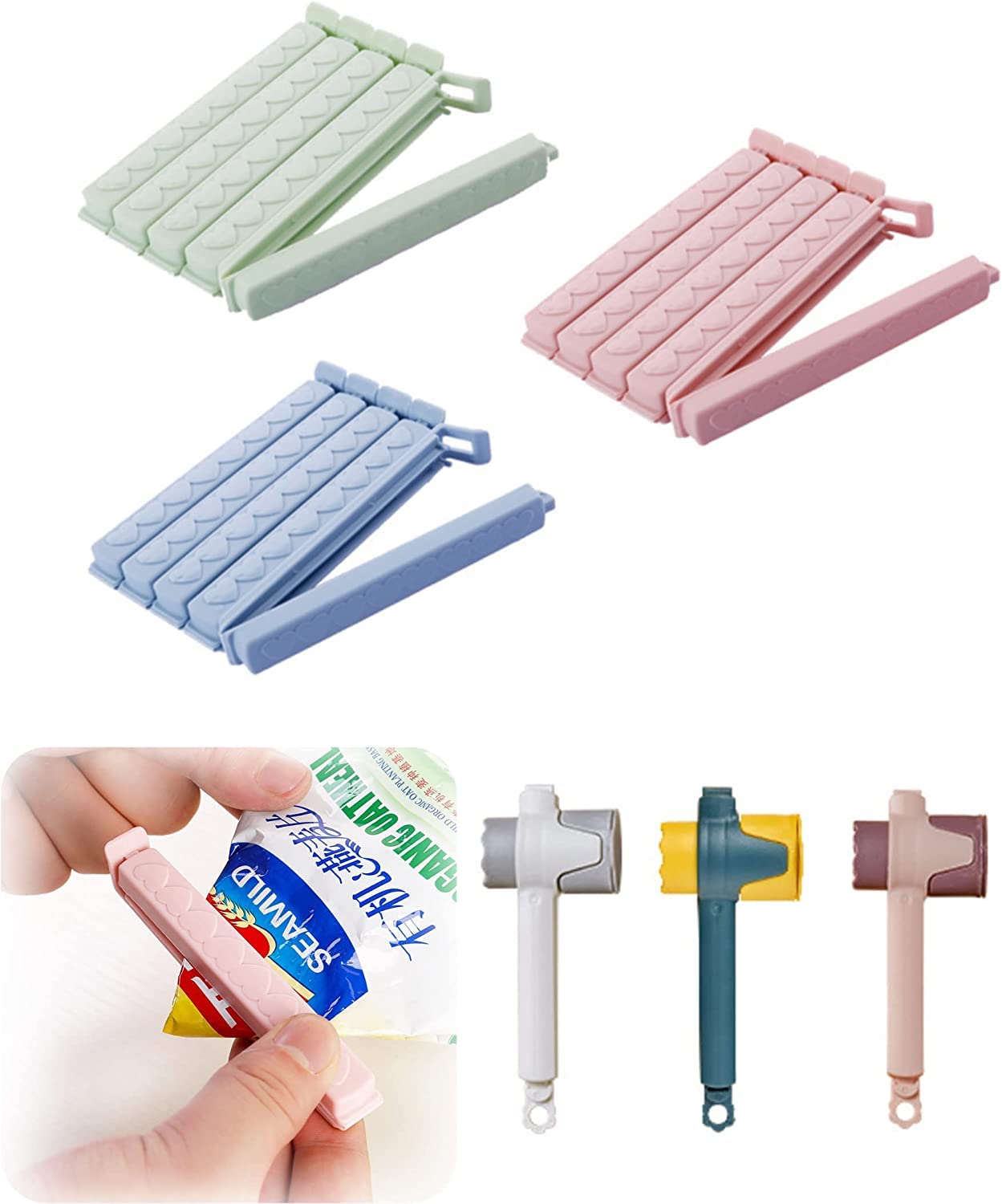 AMERTEERPlastic Sealer Clips for Food Bag, Curved Design Sealing Bag Plastic Bags Pack Food Cover Chip clip 15 PCS, Kitchen and Home