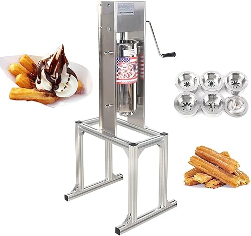 Máquina para hacer churro española comercial de 5 l con 6 moldes, acero inoxidable manual español donut churro que hace la máquina de fruta latina