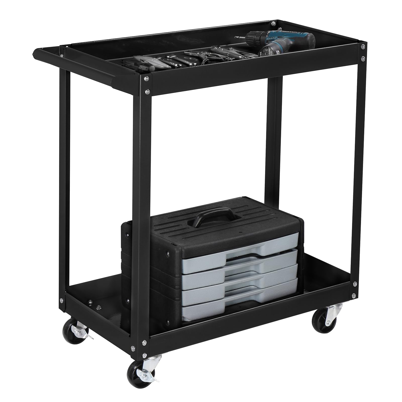 TUFFIOM 2 Tier Rolling Tool Cart on Wheels w/2 Brake, 220 LBS Capacity Heavy Duty Commercial Utility Tool Service Cart, Tool Organizer for Mechanic,Garage,Workshop,Warehouse & Repair Shop