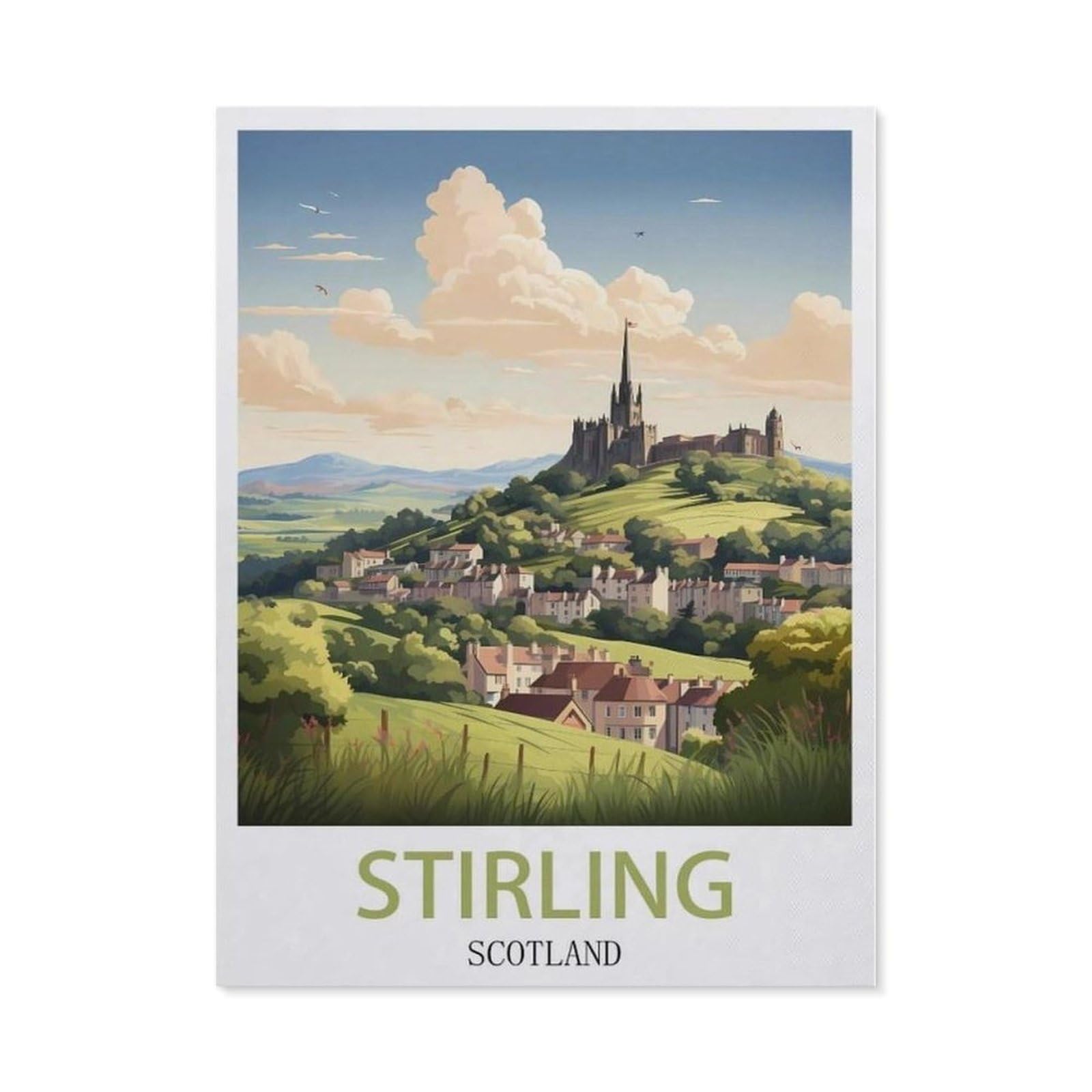 Beayodkp （50 X 60 Cm/19.68 X 23.62 Inches） 5D Diy Diamond Painting Kit，Stirling Scotland Vintage Travel Posters，Crystal Mosaic Full Drill Round Diamond Painting Embroidery Accessories-Ce25