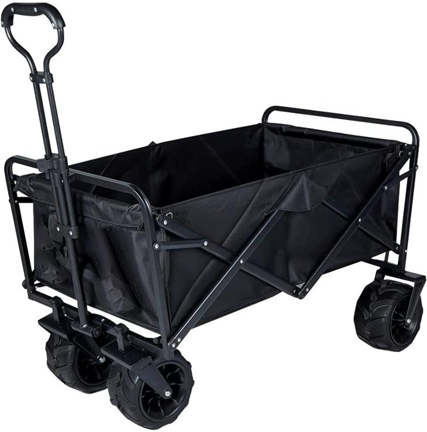 Folding Wagon, Foldable Camping Cart, Heavy Duty Utility Beach Wagon Cart, Large Capacity Foldable Grocery Wagon for Garden Outdoor, Sports, Camping, Picnic (Black, New Upgraded)