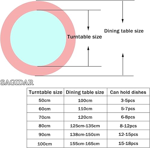 Miniatura 2 de SAGIDAR Mesa giratoria de madera para comedor, tablero giratorio de 360, tocadiscos Lazy Susan, con base silenciosa, organizador de mesa, rotación