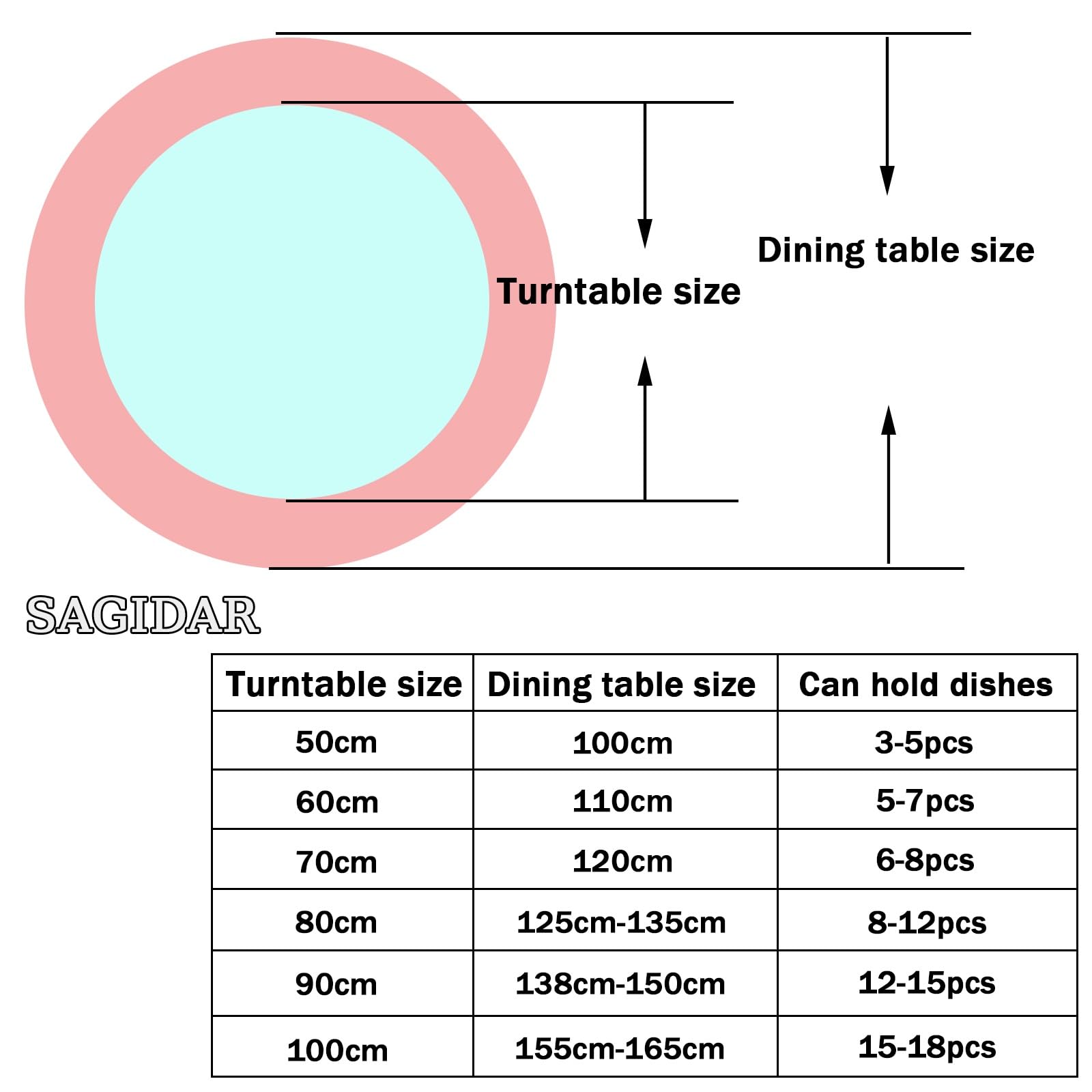 SAGIDAR Grand Plateau Tournant De Table À Manger, Plaque De Service Rotative, Plat Rotatif Rond en Bois, Pas Facile À Incliner, Ø 50cm-100cm, Épaisse Et Résistante À l'usure, Rotation en Douceur