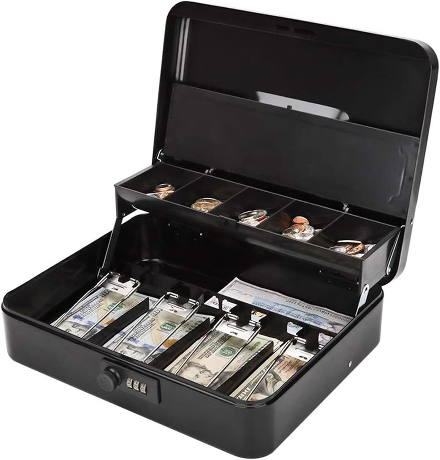 Caja registradora portátil de Metal for Dinero, contenedor for Monedas con Tapa, Caja registradora Manual(Noir)