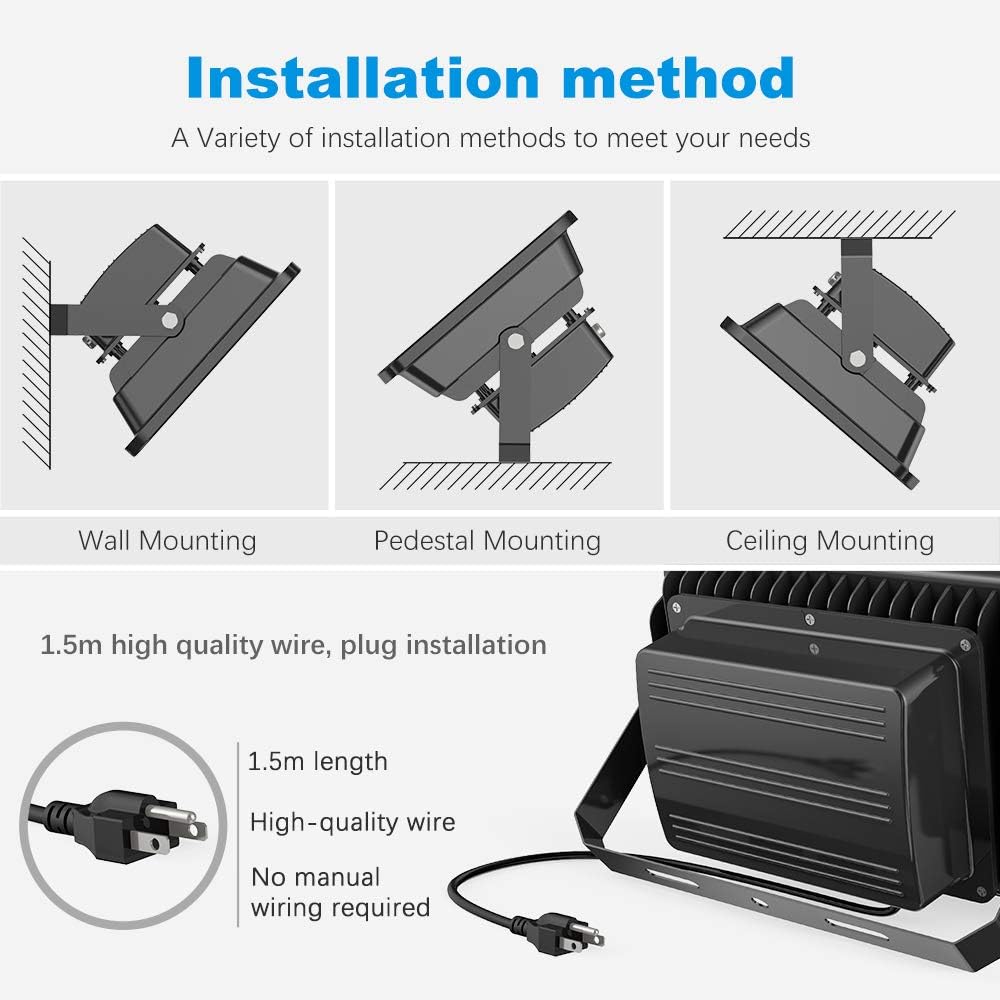 200W LED Flood Lights 6000K Daylight White Lighting Fixtures Super Bright 20000lm Outdoor Security Lights IP66 Waterproof 110-285V Commercial Industrial Lighting Fixtures