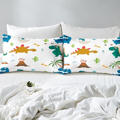 Miniatura 7 de Feelyou Juego de edredón Kawaii de dinosaurio, juego de ropa de cama con patrón de dinosaurio, edredón acolchado de animales salvajes para niños,