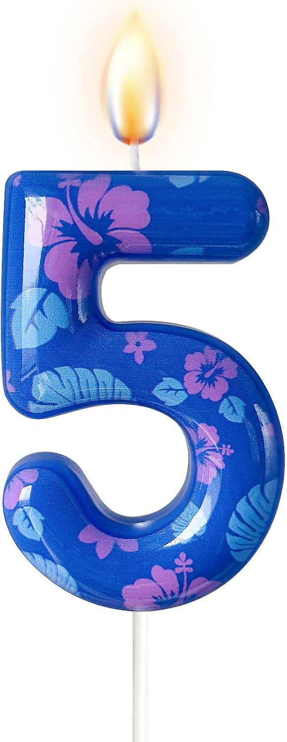 Tropical Hibiscus Number Candle, Floral Birthday Candle, Summer Flower Print Cake Topper for Beach Party, Poolside Gathering & Tropical Themed Celebration