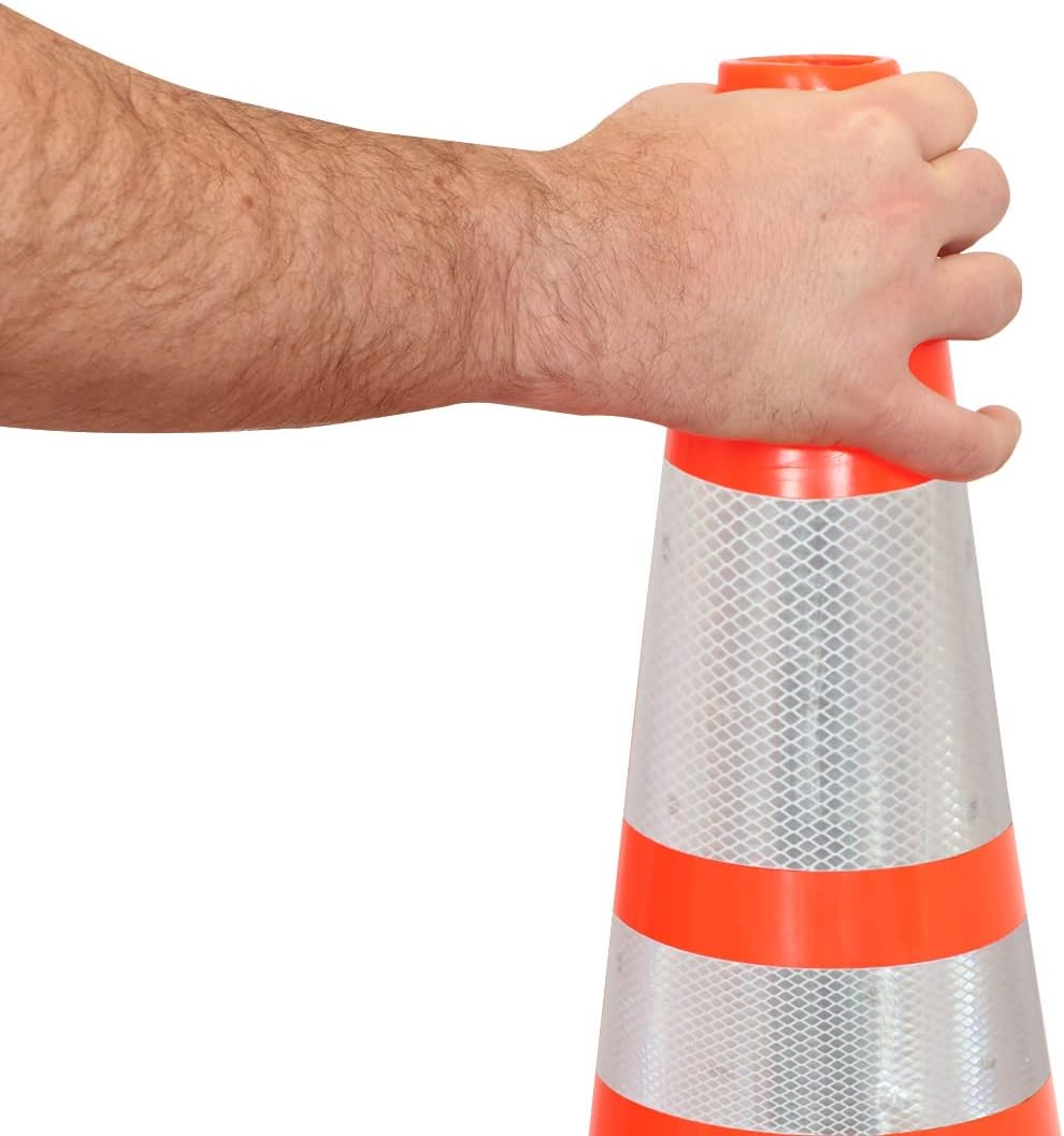 SmartSign Traffic Cone 28 inch - Fluorescent Orange Safety Cone with Reflective Strips and Heavy Bottom Black Base, Plastic Cone for Parking/Construction/Roads/Emergency Barrier, Pack of 1
