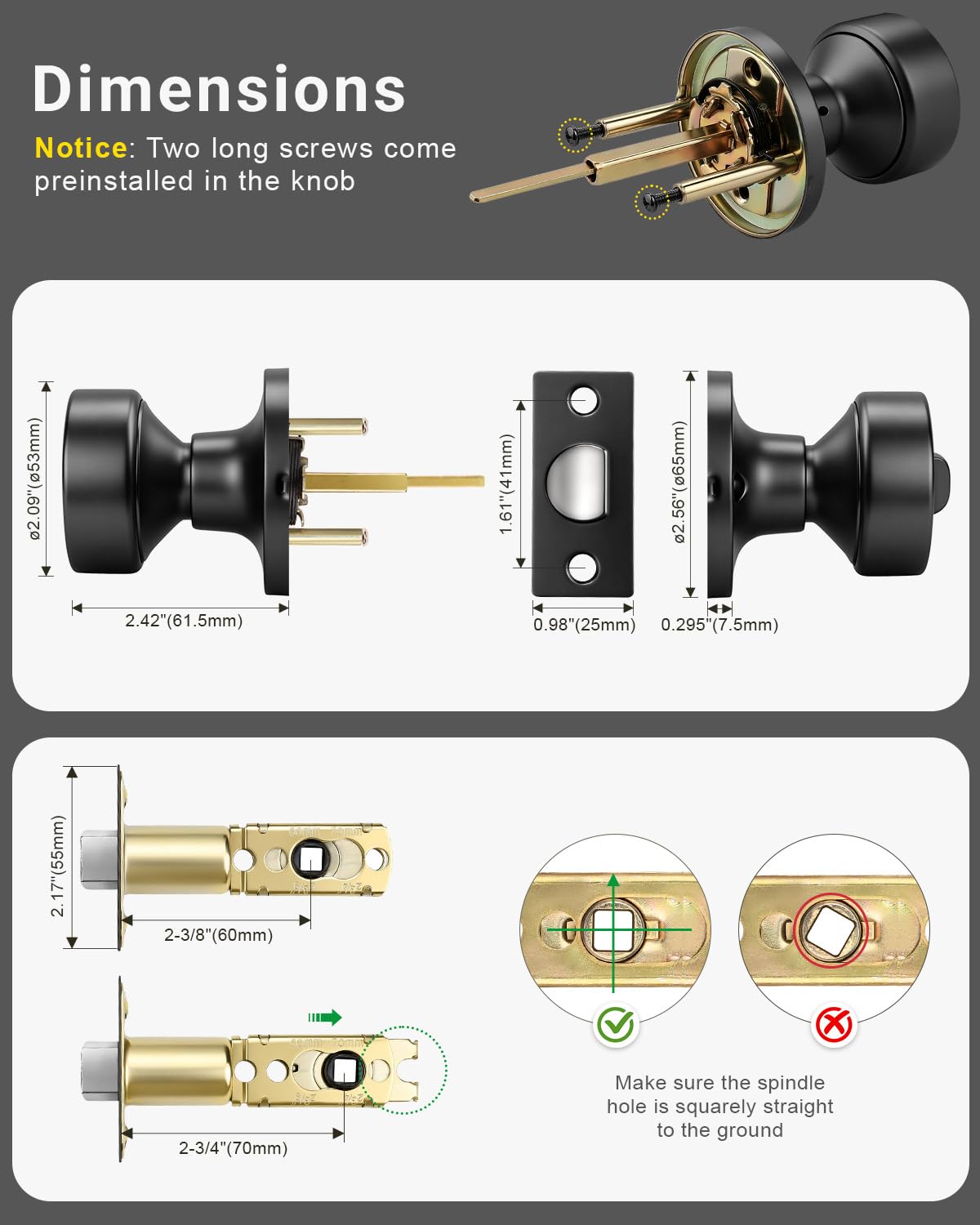 Black Privacy Door Knobs - Emergency Unlock -3