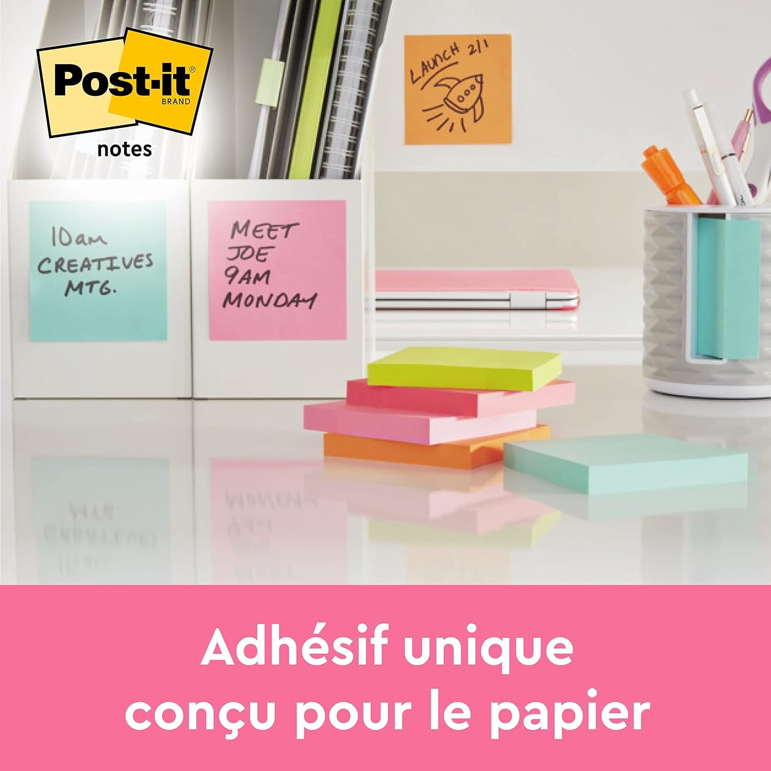 Post-it Sticky Notes Cube Neon Rainbow Collection, 1 podkładka, 325 arkuszy, 76 mm x 76 mm, różowy, żółty, pomarańczowy, zielony - samoprzylepne notatki do robienia notatek, list rzeczy do zrobienia i