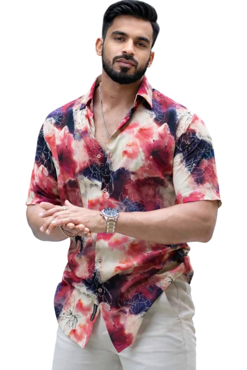 Men Cotton Blend Tie-Dye Multicolor Half Sleeve Shirt | Regular Fit Collared Neck Casual Stylish Shirt for Men-picture-19