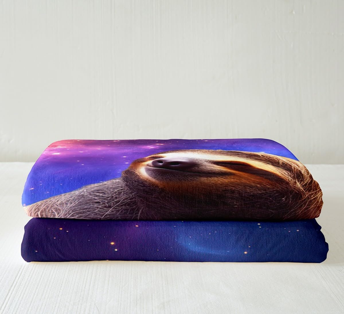 Cute Sloth Plush Blanket 3D Funny Animal Galaxy Fleece Blanket Chic Purple Blue Starry Sky Sherpa Throw Blanket for Bed Sofa Couch Outer Space Sleeping Sloth Fuzzy Blanket Room Decor Queen 90"x90"