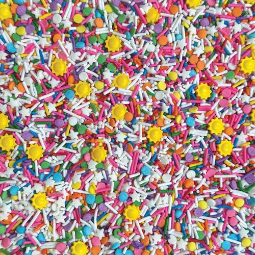 Image of Fancy Sprinkles Sunny Daze Sprinkle Set | Sun Shaped Sprinkles & Nonpareil Sugar | Cake, Cupcake & Cookie Decorating | Birthday, Brunch & Summer | 2 Pack (0.25c each)