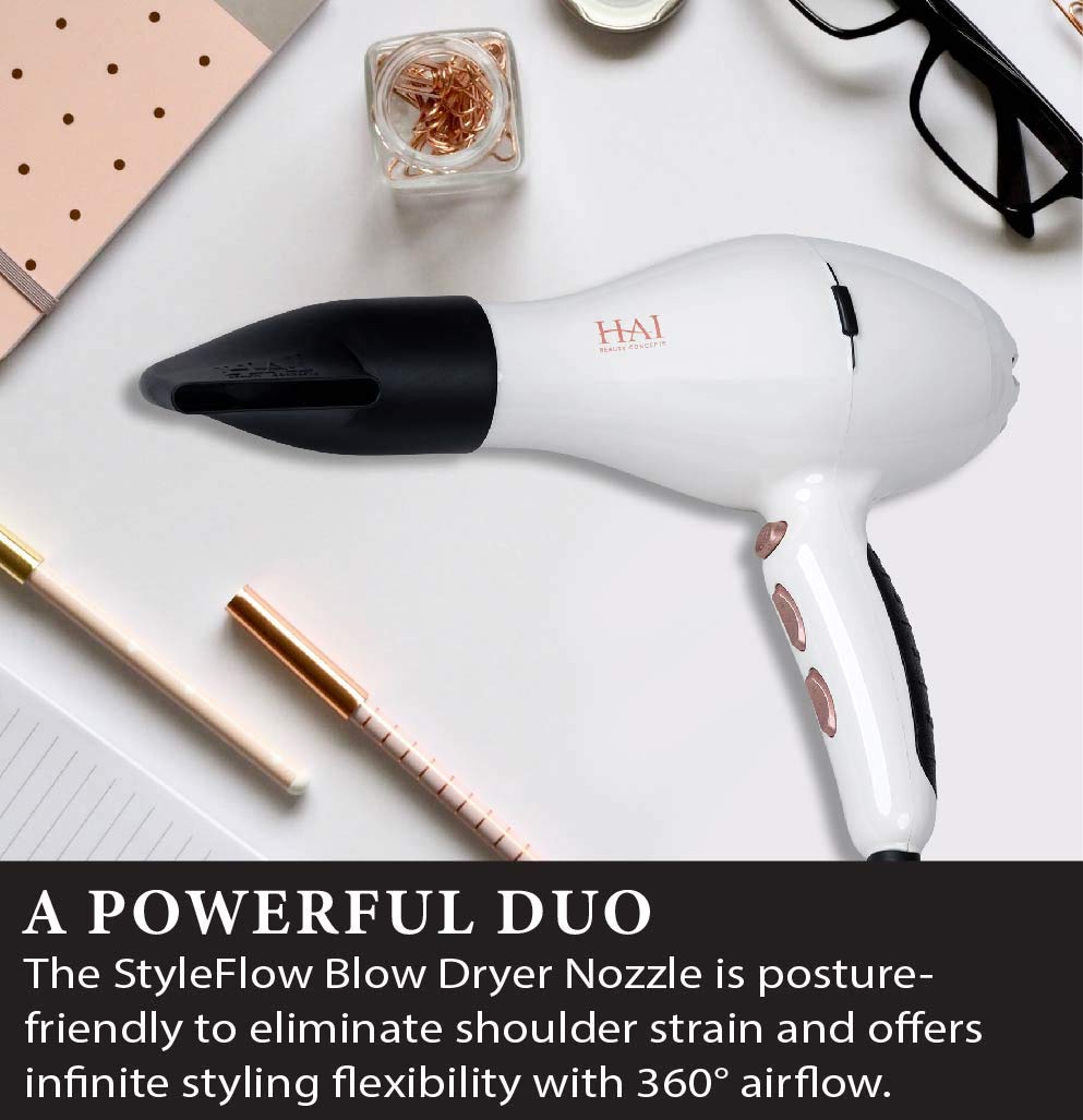 Air Lux Hair Dryer with Styleflow Nozzle by HAI - Professional Lightweight Ergonomic Blow Dryer with Patented Styleflow Nozzle for Styling Comfort