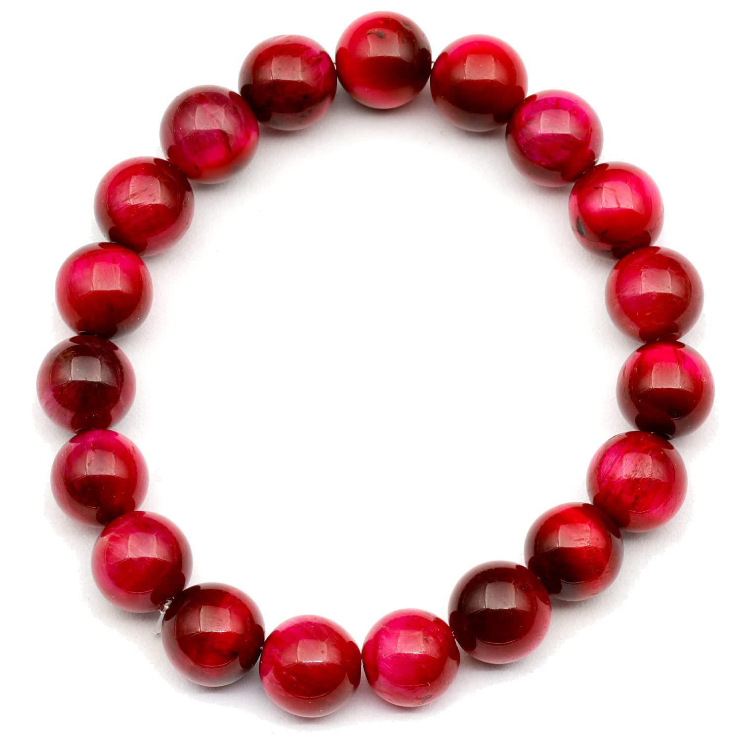 ElisaJewelryArt – Bracciale con perline in occhio di tigre rosa naturale, pietra preziosa e cristallo, braccialetto elastico unisex regolabile (occhio di tigre rosa), Pietra