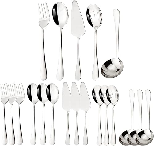 Miniatura 15 de Juego de cubiertos de acero inoxidable para anfitriona, 5 piezas, utensilios de servir arcoíris, incluye servidor de pasteles, cuchara de servir