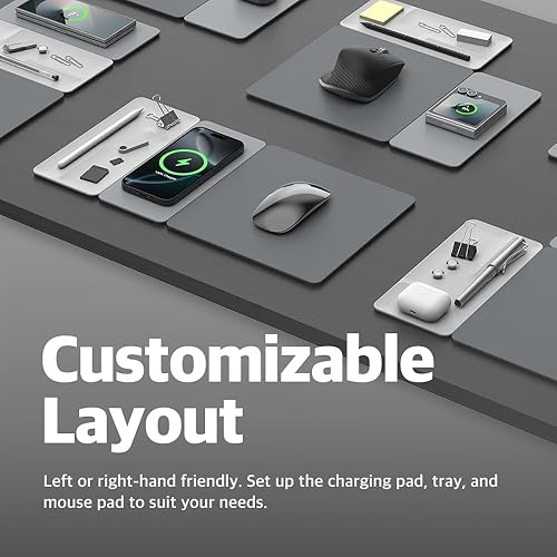 Miniatura 4 de POUT H3 Split Max - Alfombrilla de mouse de carga inalámbrica 3 en 1, cargador Qi rápido, alfombrilla para mouse y organizador de bandeja magnética,