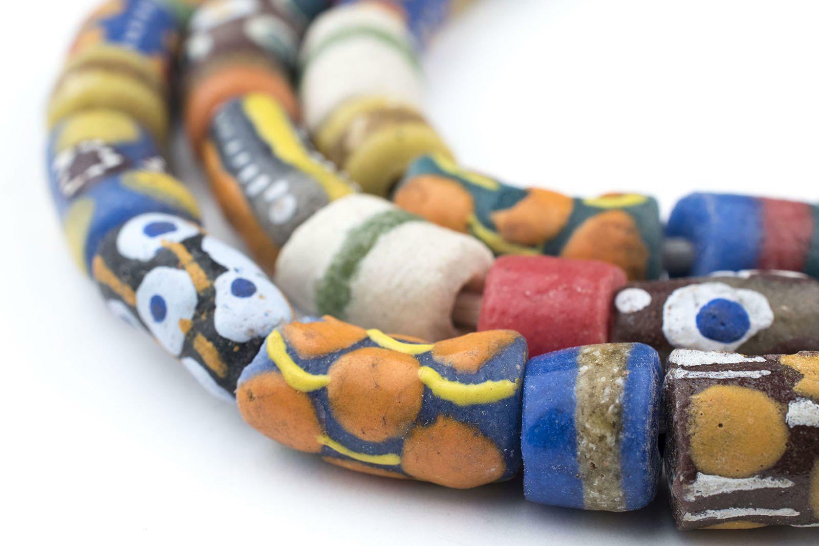 The Bead Chest Painted African Krobo Beads - Full Strand of Ghanaian Tribal Glass Beads for Necklace or Jewelry Making (Tribal Cylinder Medley)