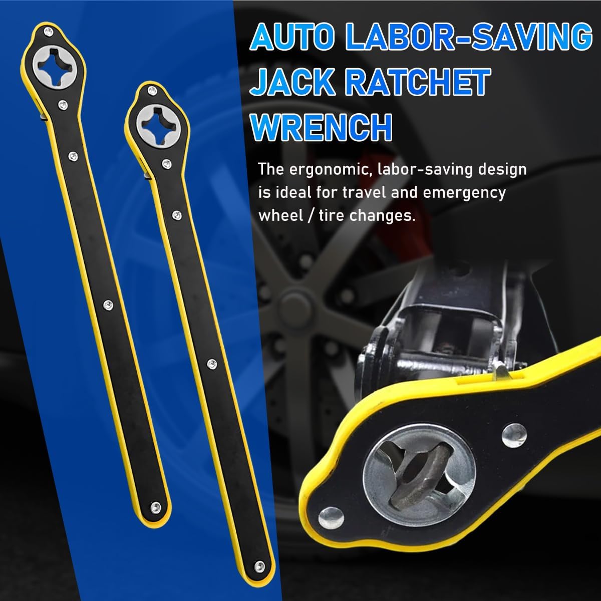 Wevdn Jack Ratchet Wrench, Forward and Reverse Easily Switch Ratchet Wrench for Scissor Jack, 360° Swivel Labor Saving Jack Lift Speed Tool for Cars SUV, Universal Car Accessories (Wrench+Adapters) image 4