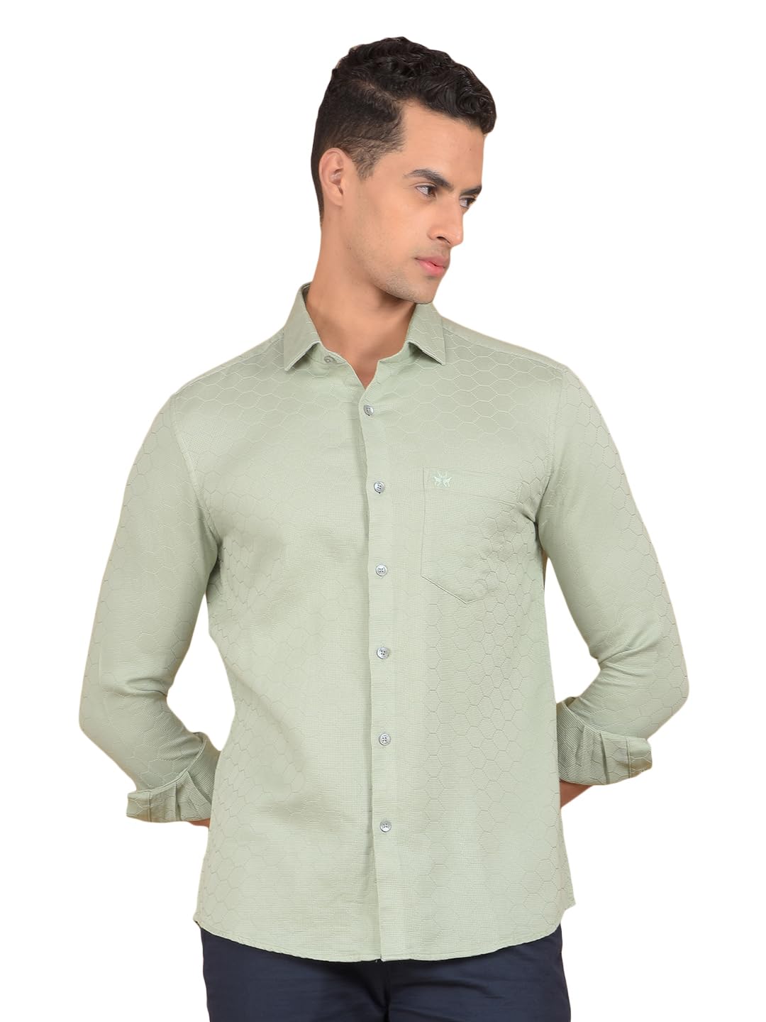 Crimsoune Club Men's Green Printed 100% Cotton Shirt-image-19