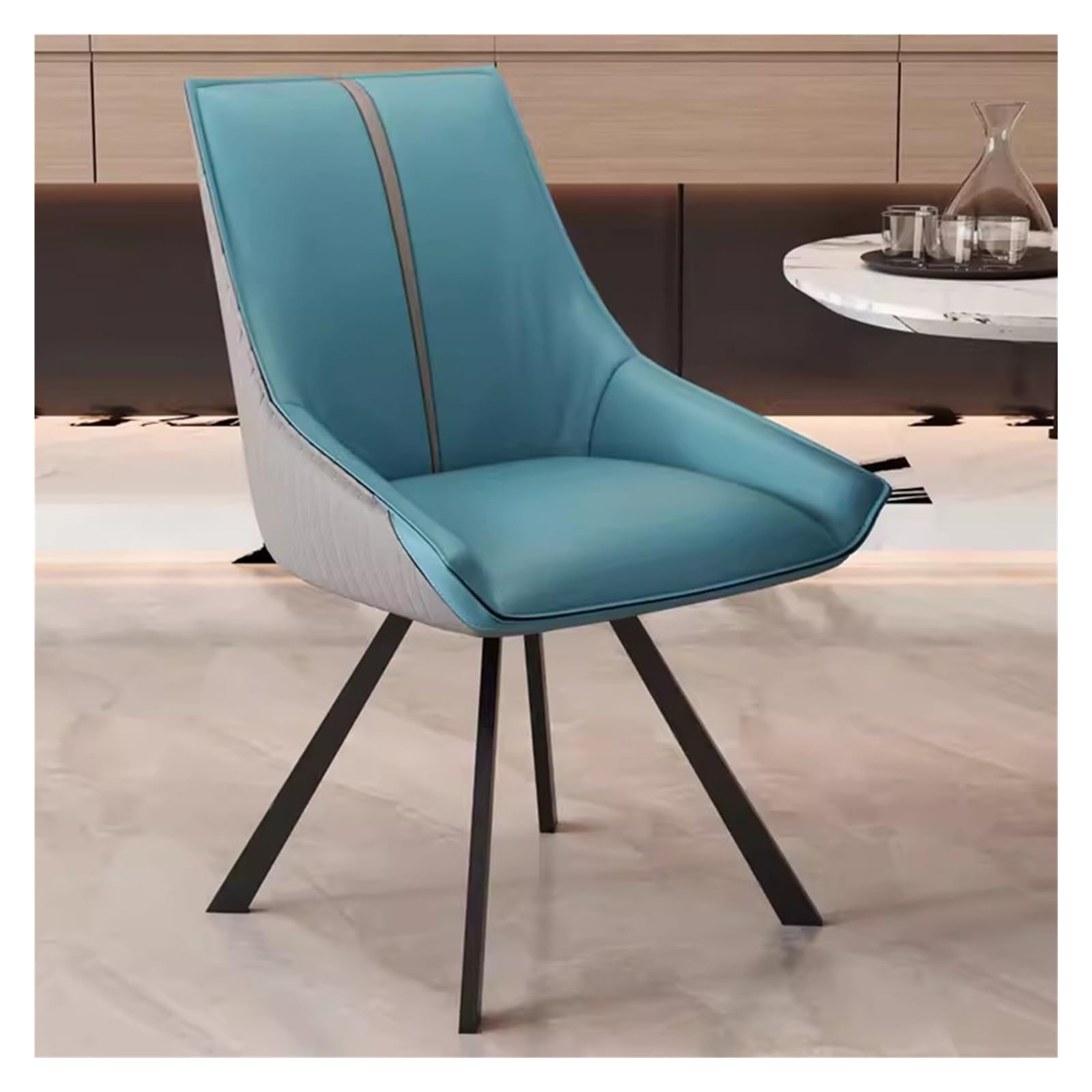 Mid Century Modern Blue Leather Swivel Dining Chairs - Stylish Upholstered Accent Chairs with Metal Legs for Kitchen & Makeup Vanity - Ergonomic Comfort & Chic Design