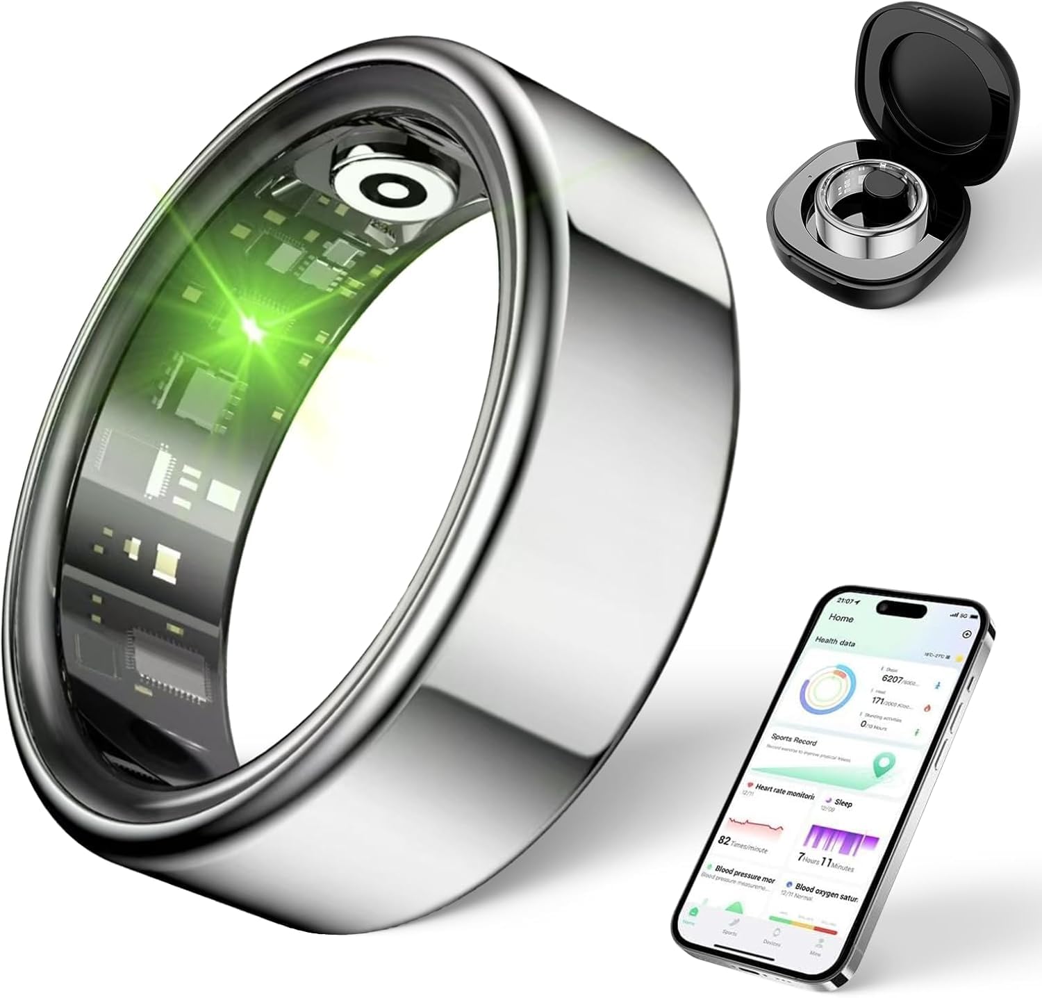 XUZIE Smart Ring Health Tracker for Men Women Sleep Heart Rate Blood Monitor Waterproof Fitness Ring Android iOS Monitor Activity Tracker for Sports Time, Distance health rings for women Size#10