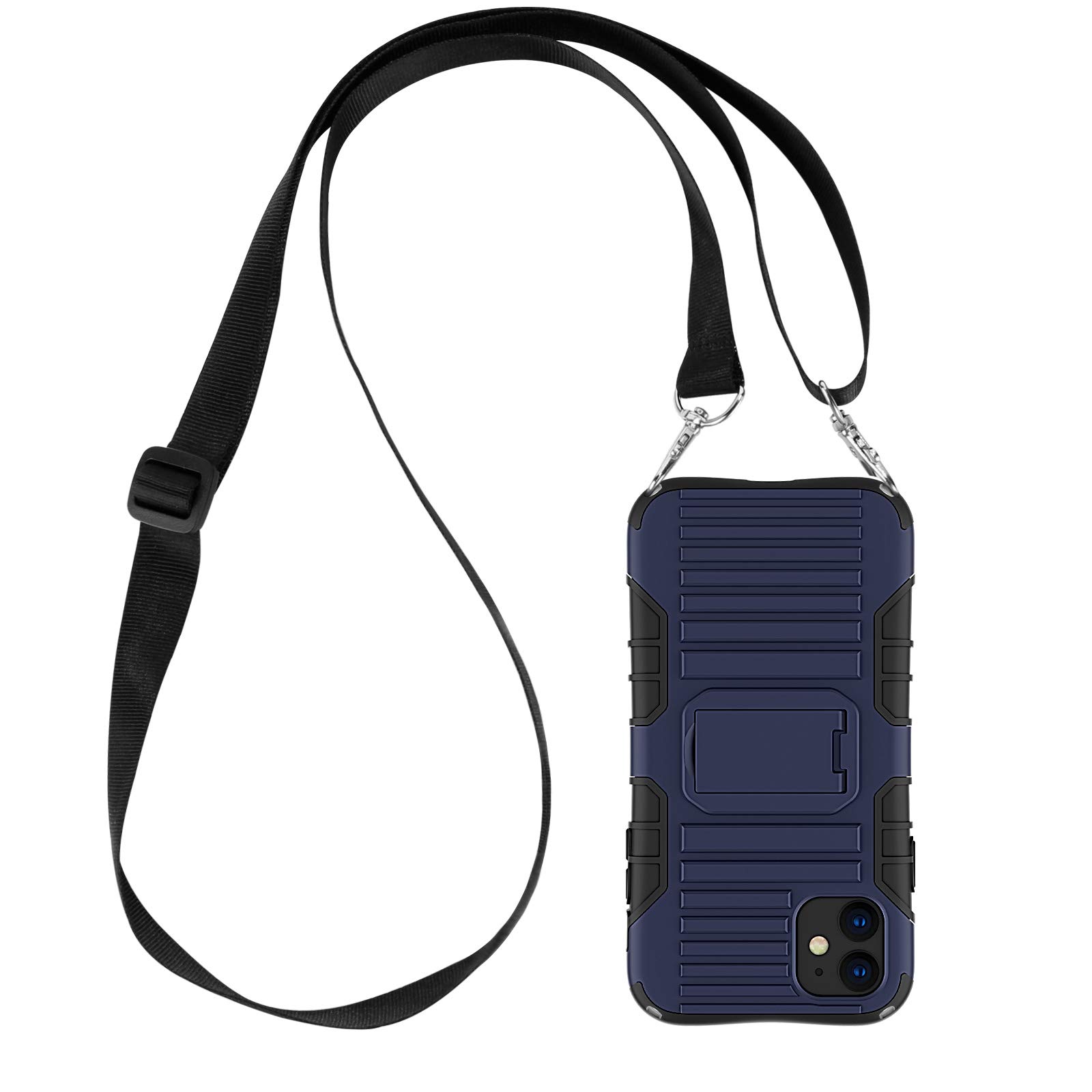 E-Tree Crossbody Lanyard Case for iPhone 11 6.1 Inch with Kickstand, Shockproof Dual Layered (Hard PC with Soft TPU), Anti-Lost Detachable Necklace Strap for Kids and Outdoors, etc Dark Blue