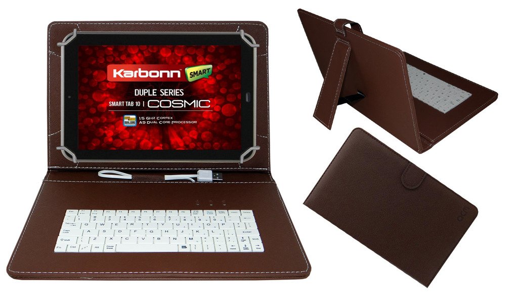 Acm USB Keyboard Case Compatible with Karbonn Cosmic Smart Tab 10 Tablet Cover Stand Study Gaming Direct Plug & Play - Brown