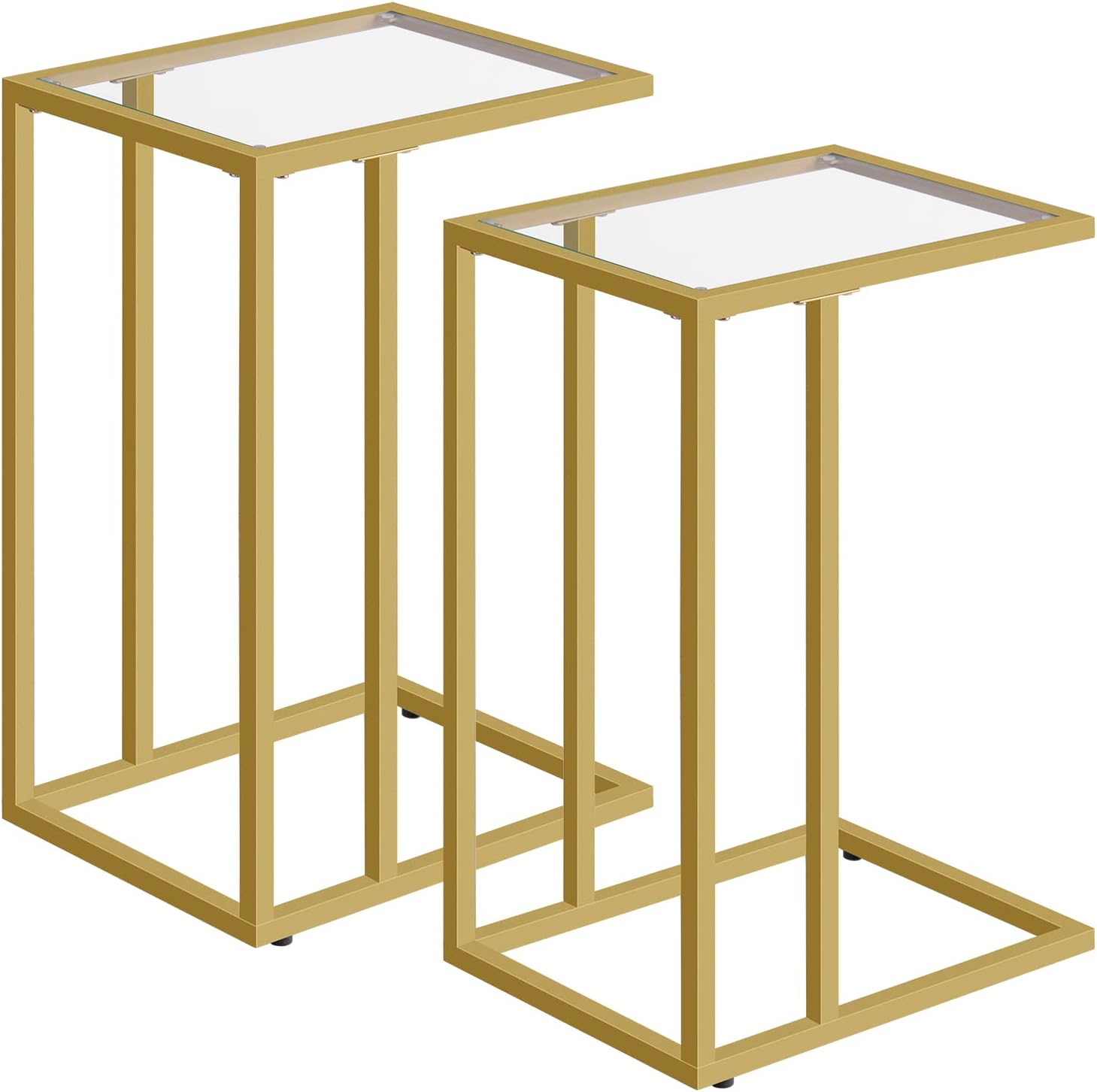 HOOBRO C-Shaped Side Table for Living Room, Narrow C Shaped Sofa Side Table Set of 2, C End Table with Tempered Glass, Modern C Bedside Table for Bedroom, Office, Gold EGD03SFP201