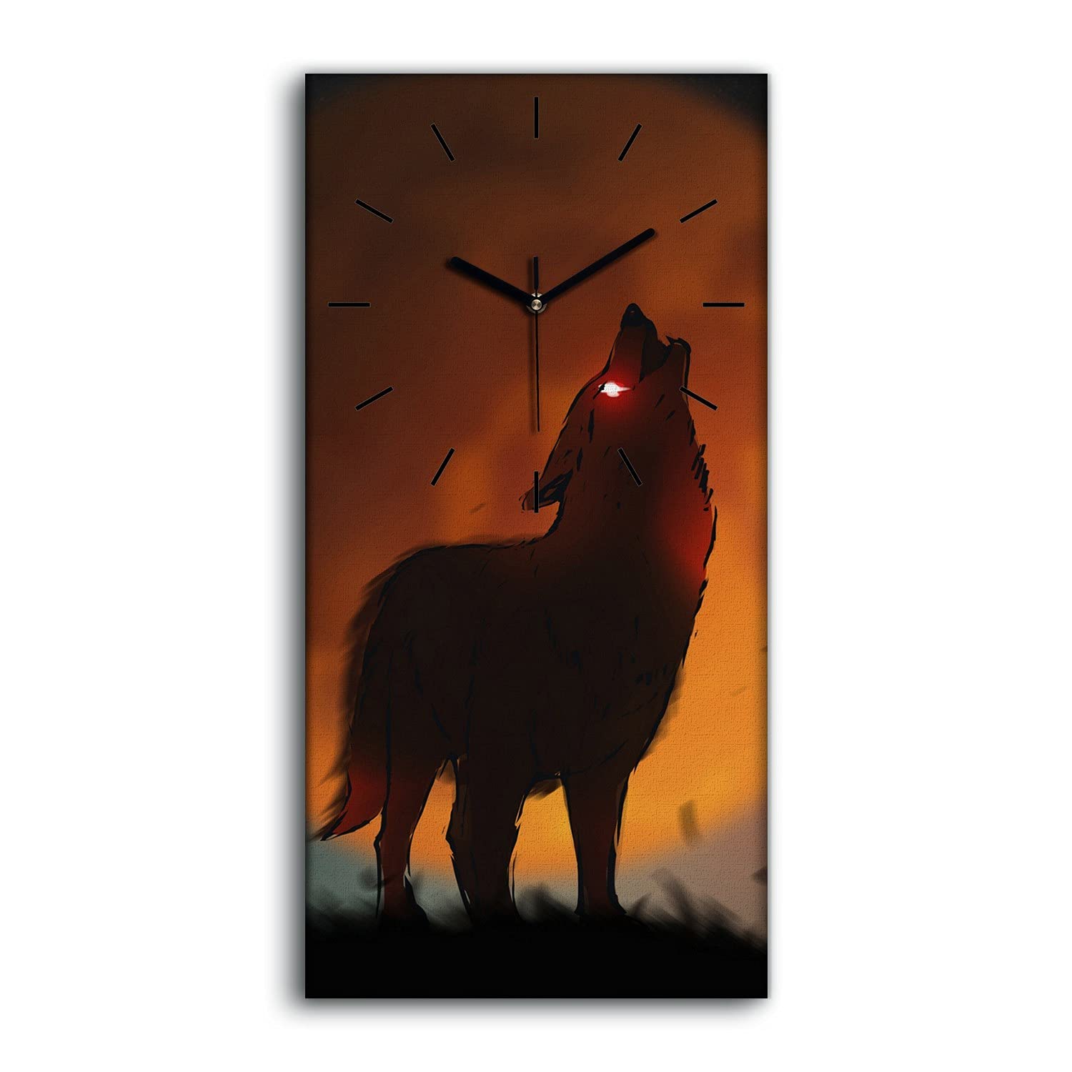 Horloge Silencieuse loup et lune art mural moderne 30x60cm pour chambre à coucher