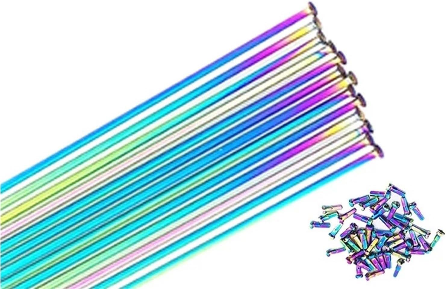 Bicycle Spokes 2.0 Round J-bend Straight Pull Rainbow With Copper Caps Bicycle Replacement Parts(Steaight 32pcs)