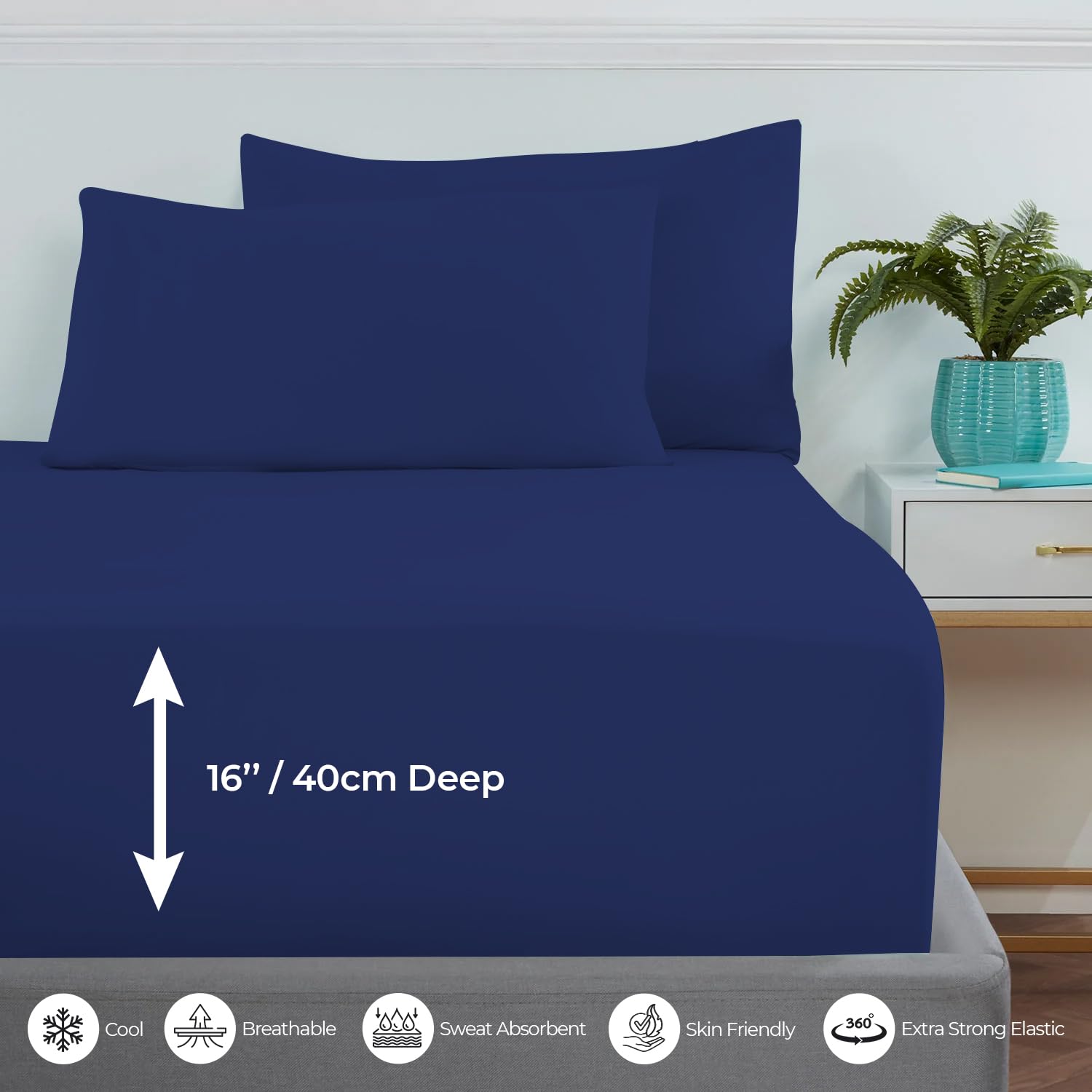 MistyMorning Extra Deep Fitted Sheet 16''/40cm, Egyptian Cotton bed sheets with 200 Thread Count - Image 3