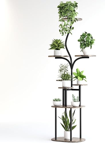 Miniatura 7 de Qmetalart Soporte para plantas para interiores, estante de flores de metal de 8 niveles con estantes redondos, estante de exhibición moderno para