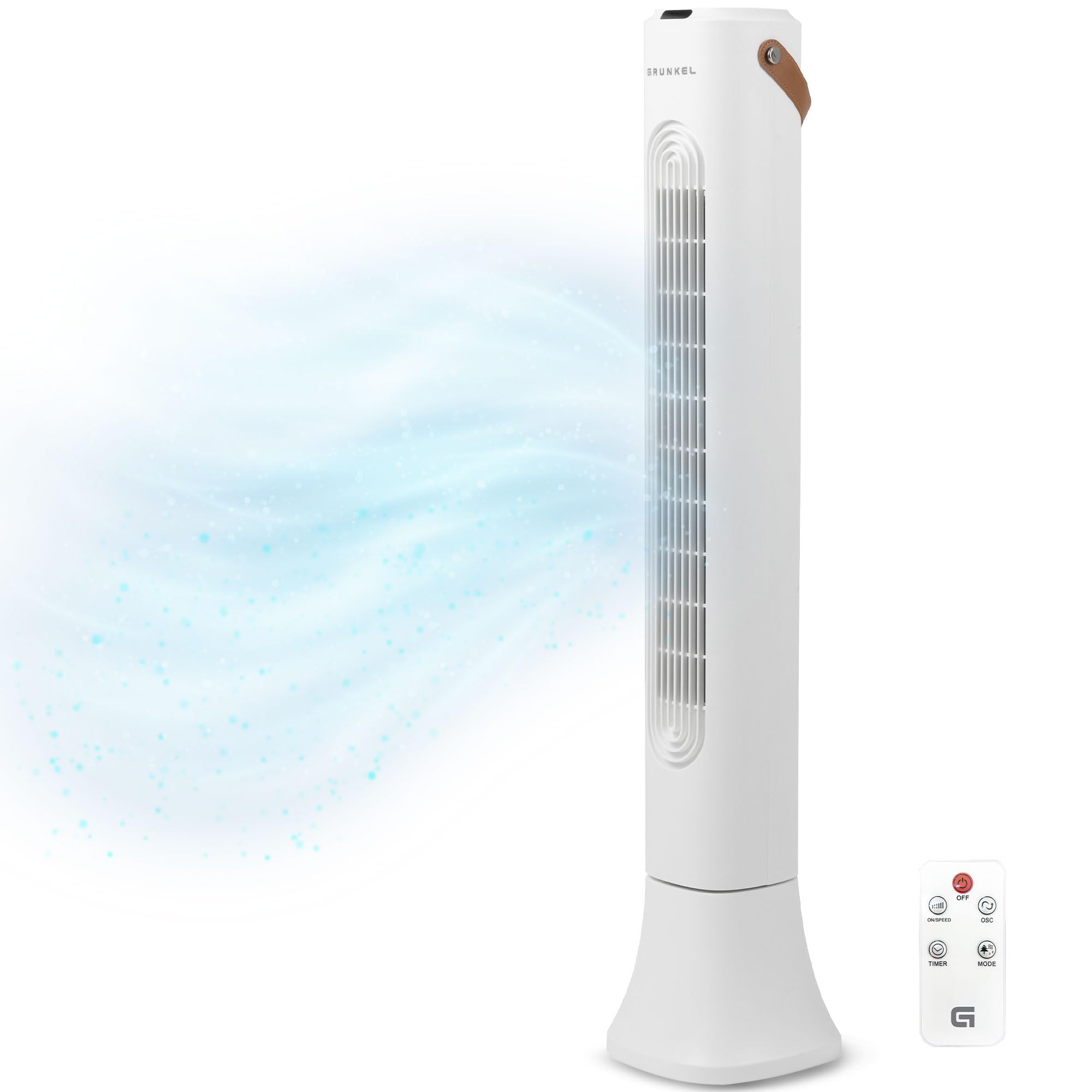Grunkel Torre de Ventilación de 50W TF-DSG | 4 Velocidades | 3 Modos Normal/Natural/Sueño | Oscilación Electrónica | Temporizador 1-7h | Mando a Distancia | 93 cm (Blanco)