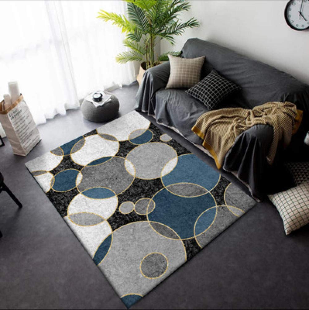Tapis de salon traditionnel grand format noir et bleu au tissage géométrique haut de gamme