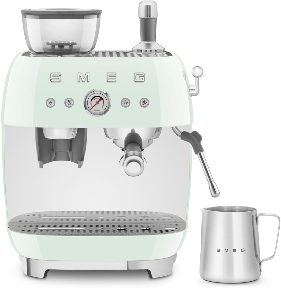 EGF03PGUK Espresso Coffee Machine with Grinder, 20 Bar Pump, 2.4L, 1650W, Pastel Green