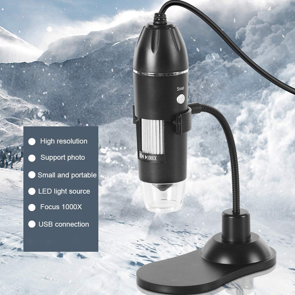 Cámara de Microscopio USB, Aumento de 50x a 1000x, Microscopio Digital Portátil con 8 Luces LED, Soporte Ajustable, Cámara de Endoscopio para Estudiantes, Inspección Industrial