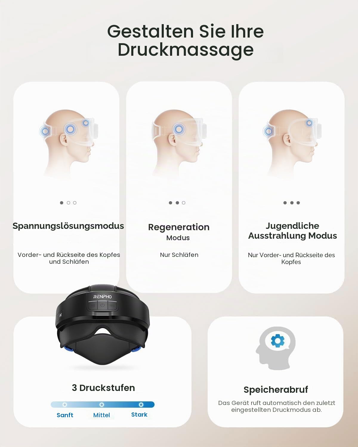 RENPHO Kopf- und Augenmassagegerät mit Wärme, Massagegerät für Stirn, Hinterkopf und Schläfe, Variation und Bluetooth Music, Augen Massagegerät, überanstrengte Augen, Geschenke für Frauen