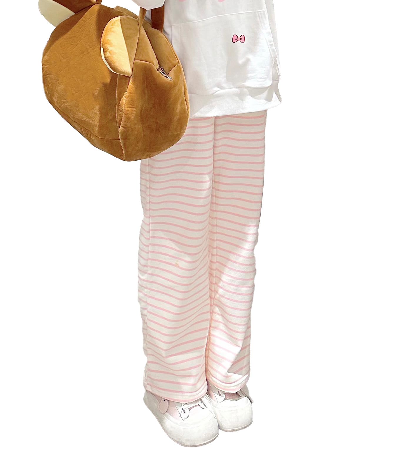 Cute Y2K Striped Pants Women Kawaii Sweet Harajuku Sports Pants Casual Basic Cartoon Trousers