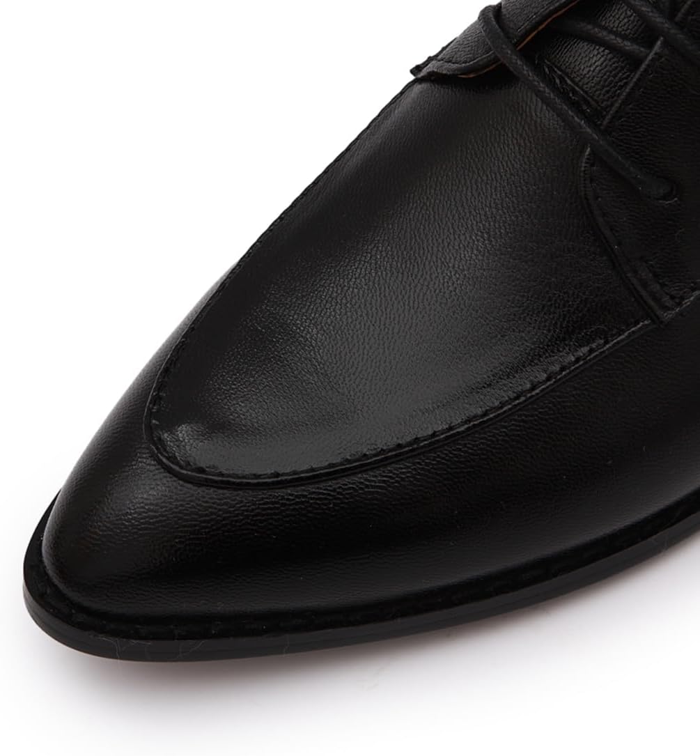 Mona flying Women's Pointed Toe Oxfords Lace up Leather Flat Office Shoes