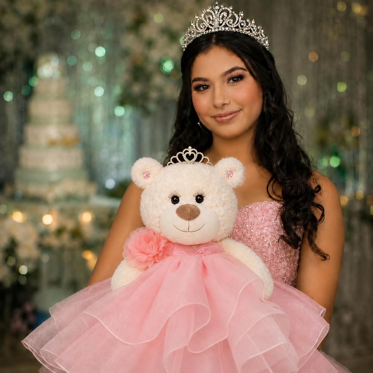 KINNEX COLLECTIONS SINCE 1997 B16831A-3 Teddybär mit Kleid und süßer 40,6 cm Stickerei (Mittelstück), 50,8 cm, Rosa