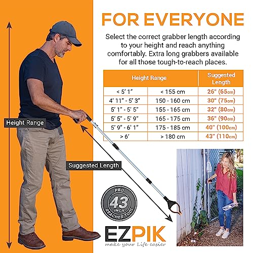 EZPIK Pro 43" Foldable Grabber Reacher Tool for Seniors - Grabbers for Elderly Reaching Tool Heavy Duty Pickup Trash Picker Upper Equipment - Claw Grabber Stick for Reaching Aids, Weed Gripper 2-Pack - Thumbnail 7