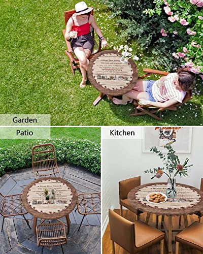 Bekyonee Farmhouse Bless Quotes Round Table Cover With Elastic Edged 36-44 Inch,Rustic Farm Texas Star Berry Wood Barn Table Cloth Brown Fitted Waterproof Tablecloth For Kitchen Dining Tables Decor #TOP5