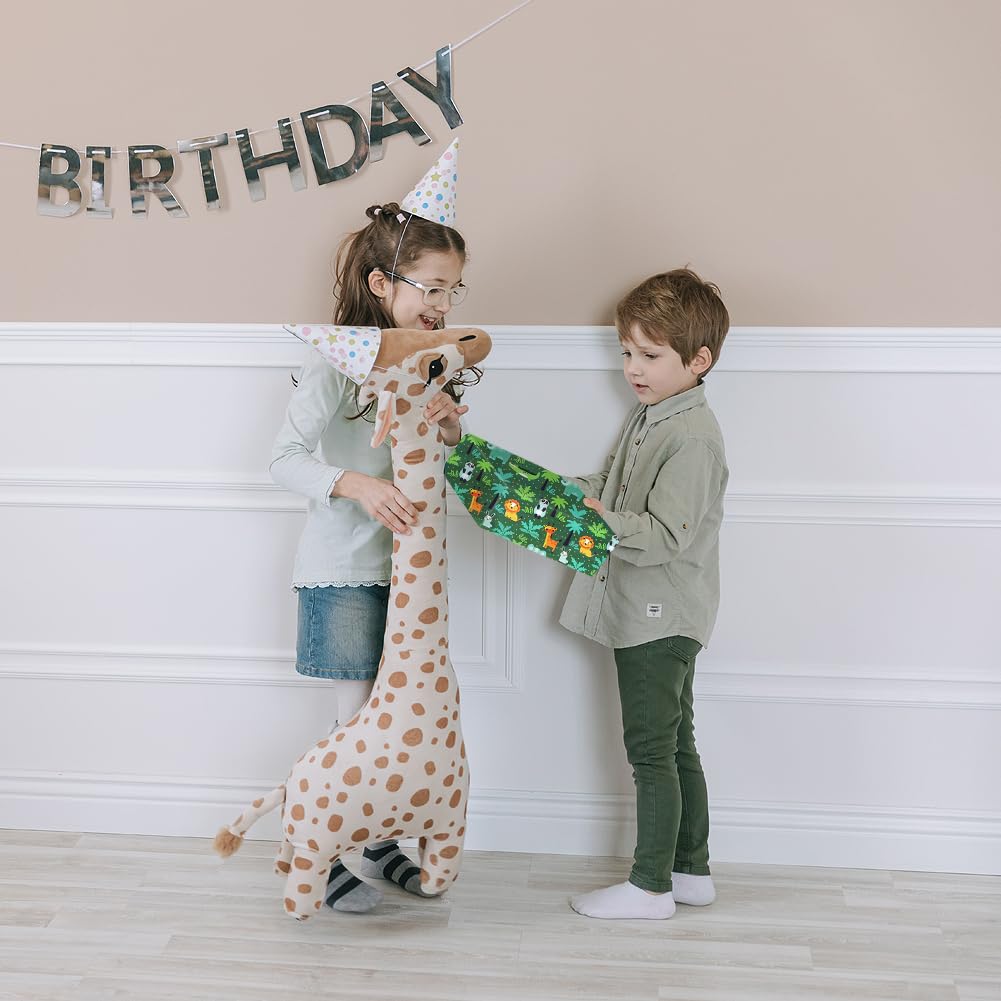 Papel De Regalo De Cumpleaños Para Niños, Niñas, Niños, Diseño De Verde, Para Cumpleaños, Baby Shower, 4 Hojas De Color Verde Plegado Plano De 20 Animales Del Bosque