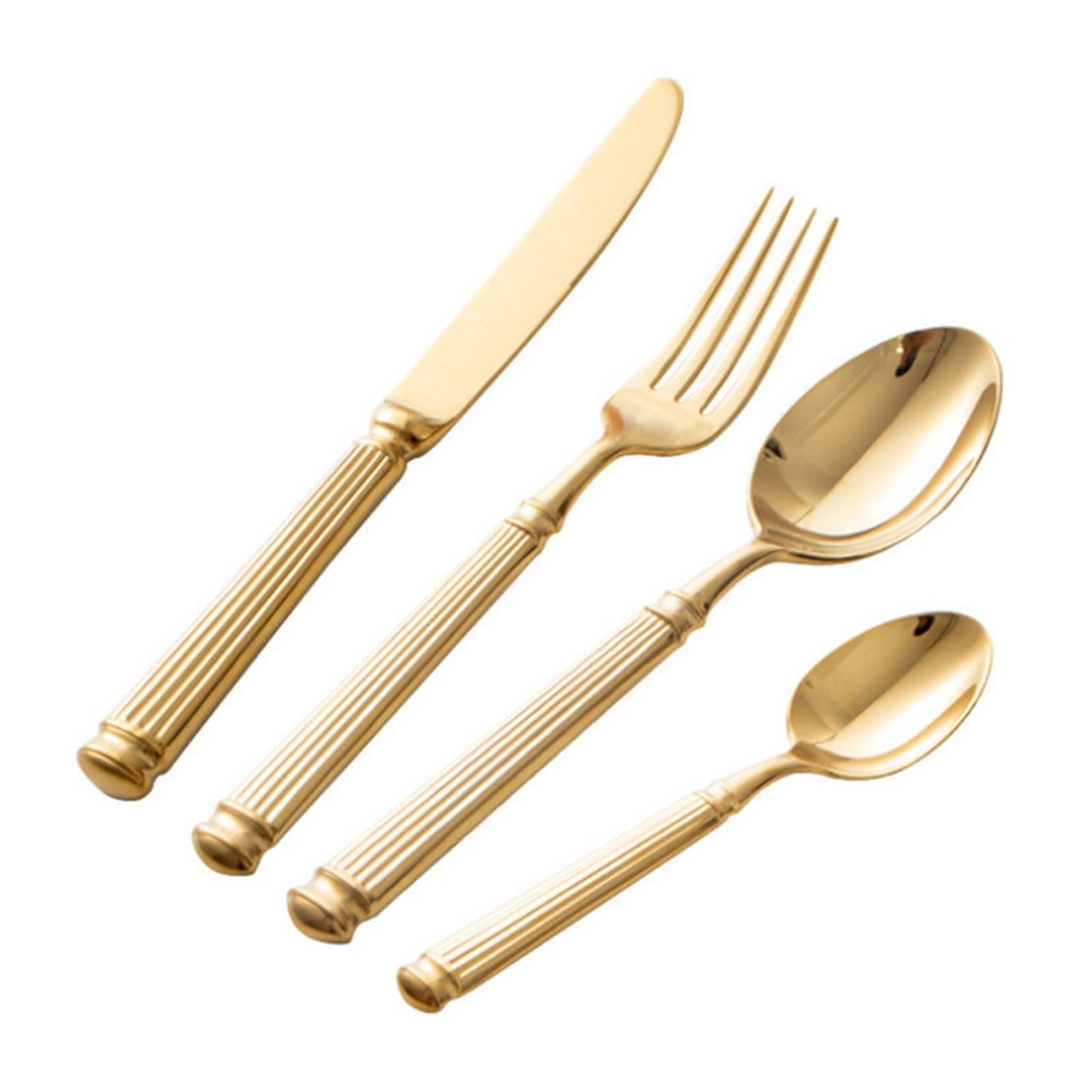 Juego de cubiertos acero inoxidable dorado 4 piezas, cuchillo for cena, tenedor, cuchara, vajilla estilo occidental apta for lavavajillas