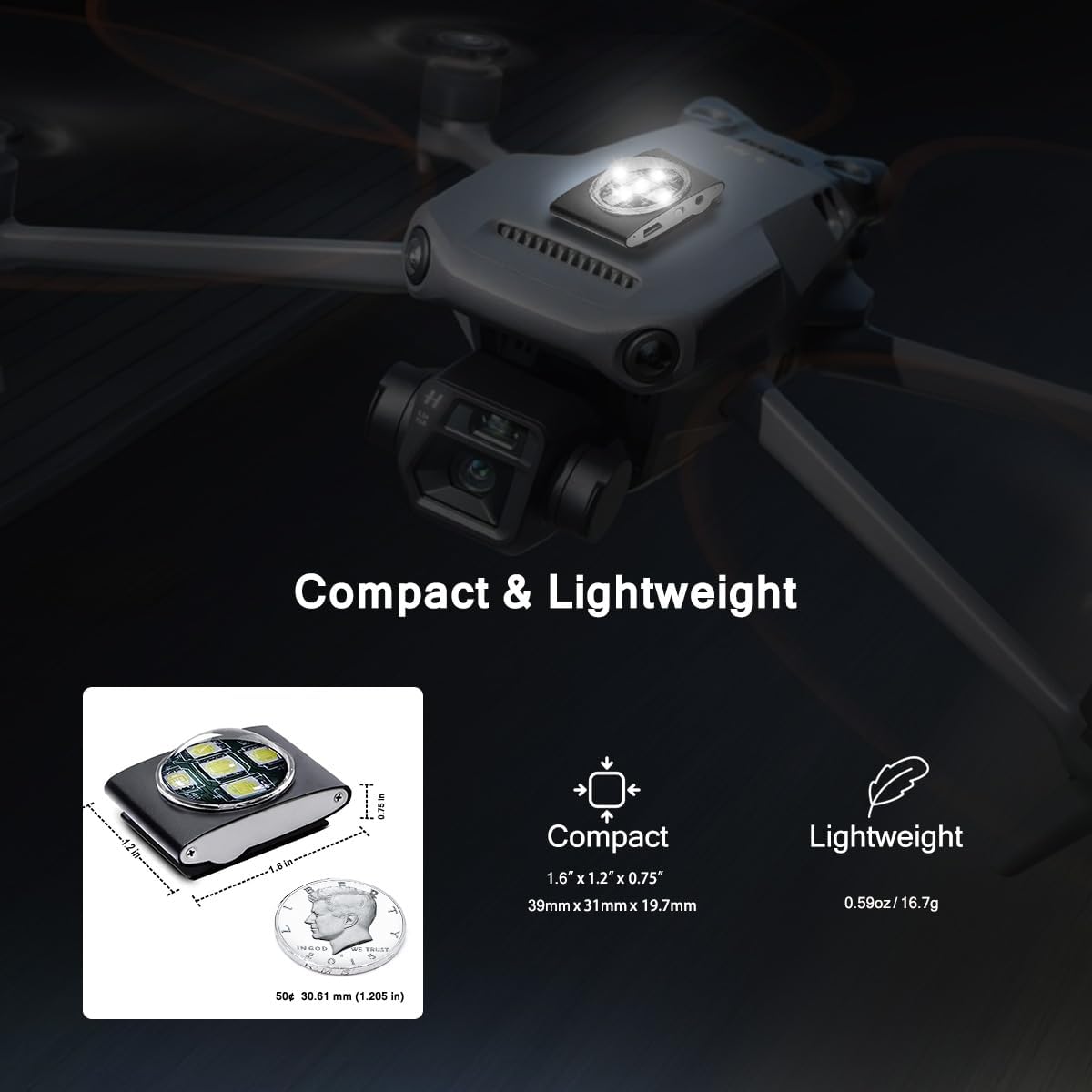 Compact and lightweight dimensions of the strobe light