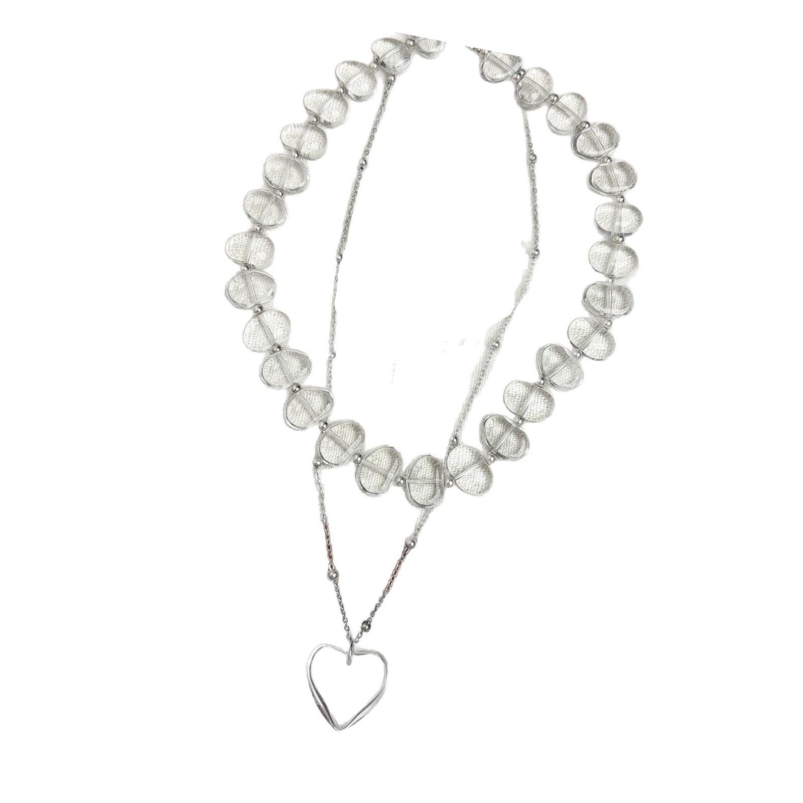 Collar de corazón irregular estilo francés con doble cadena ajustable de cuentas 7